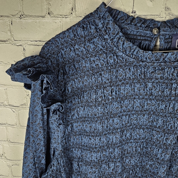 GAP | smocked long sleeve ruffle floral mini dress with pockets - Picture 3 of 10